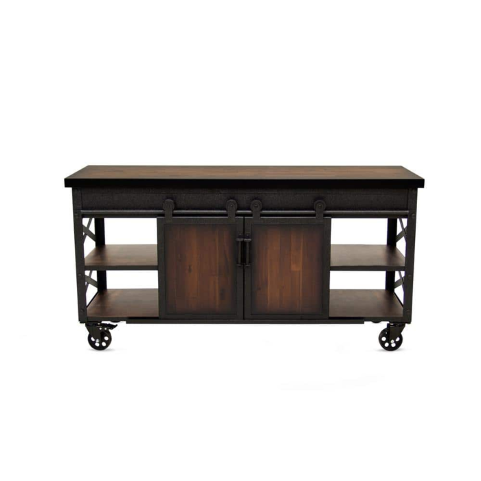 58 In. Farmhouse Bottom Cabinet with Wheels