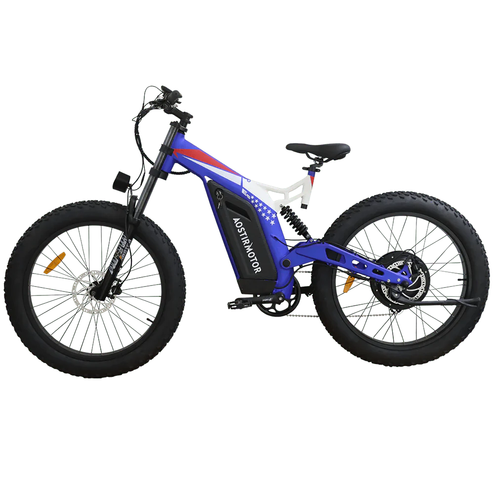 Aostirmotor Big Front Fork 1500W Fat Tire Electric Bike S17, 48V 20Ah 1500W Peak Motor, 45-mile range, 26″x4 fat tires, 300lbs max load