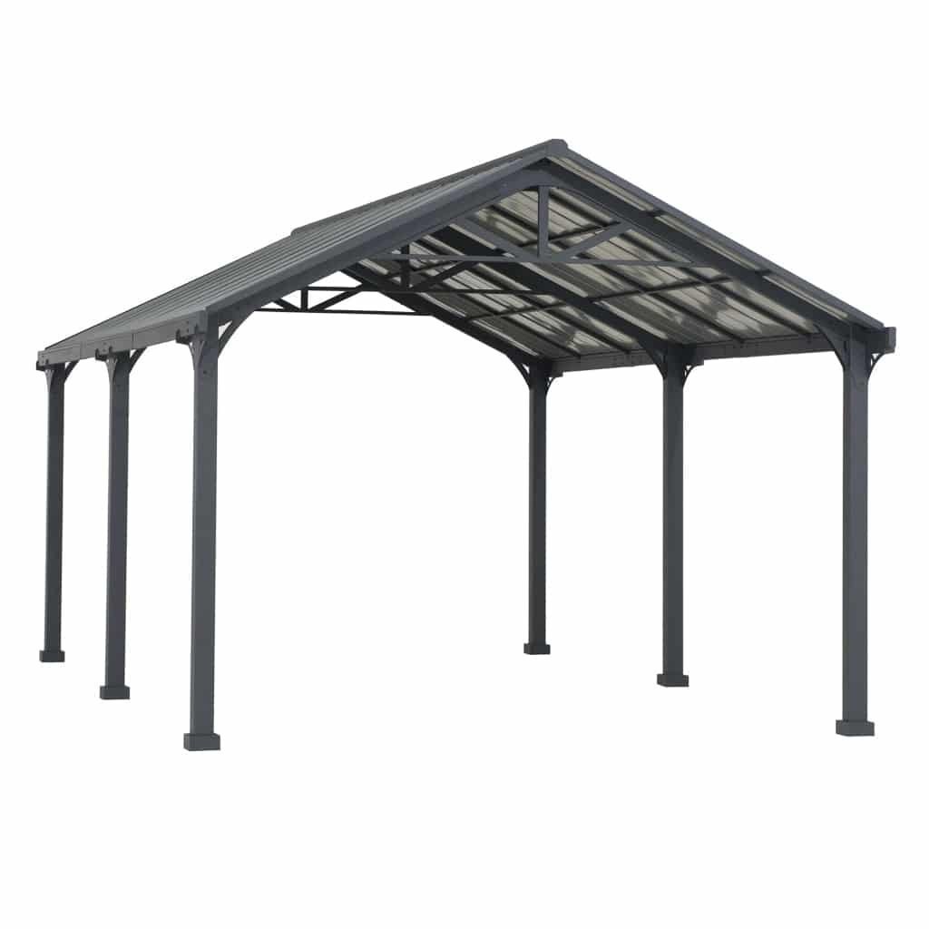 AutoCove 12×20 Gray Steel Frame Gable Roof Metal Carport/Gazebo with 2 Ceiling Hooks