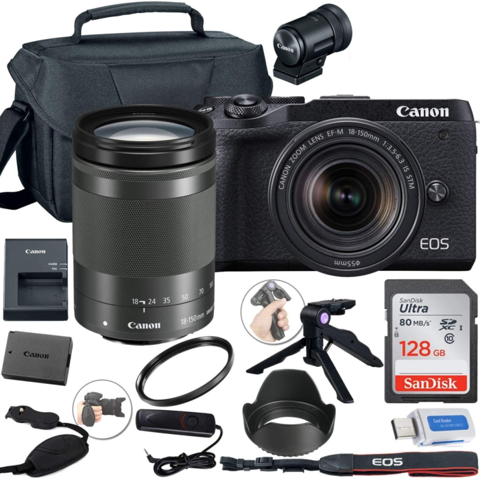 Canon EOS M6 Mark II Mirrorless Digital Camera (Black) with 18-150Mm Lens and EVF-DC2 Viewfinder + Canon Shoulder Bag + 128GB Sandisk Memory Card + G