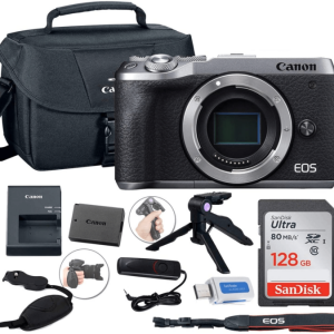 Canon EOS M6 Mark II Mirrorless Digital Camera (Silver) Body Only + Canon Shoulder Bag + 128GB Sandisk Memory Card + Grip Steady Tripod + Grip Strap