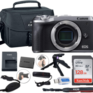 Canon EOS M6 Mark II Mirrorless Digital Camera (Silver) Body Only + Canon Shoulder Bag + 128GB Sandisk Memory Card + Grip Steady Tripod + Grip Strap