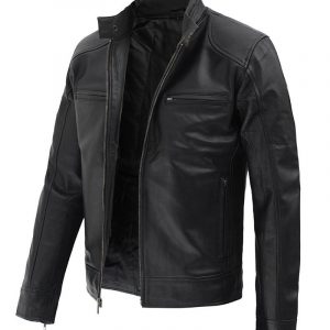 Dodge Black Mens Leather Racer Jacket