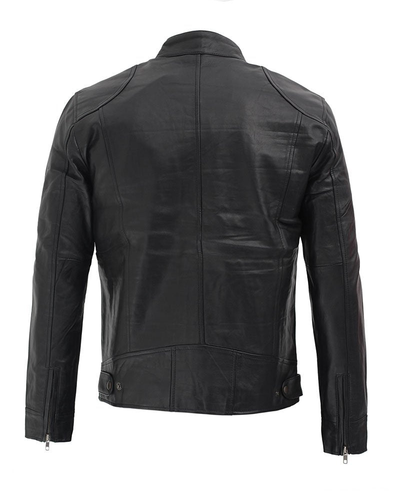 Dodge Black Mens Leather Racer Jacket