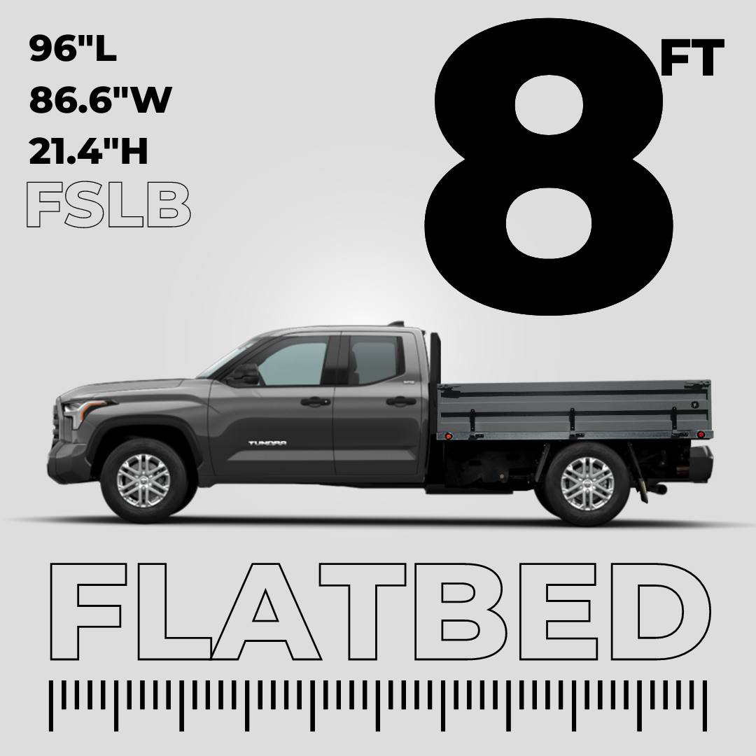 Full-Size Long 8’L x 7.21’W Aluminum Flatbed Truck Body – with Short Headache Rack