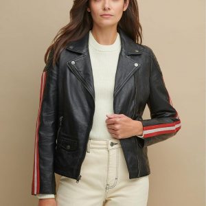 Grace asymmetrical black leather jacket for women