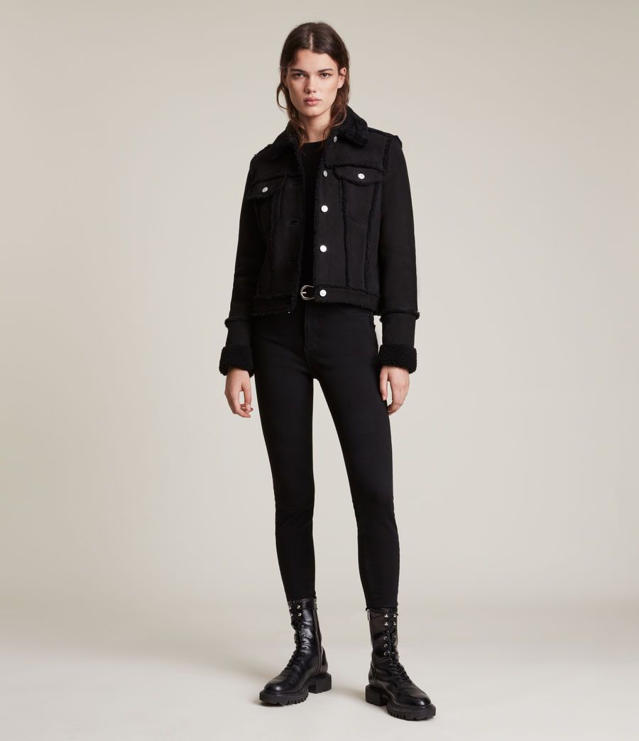 Kingsly shearling black leather jacket for women