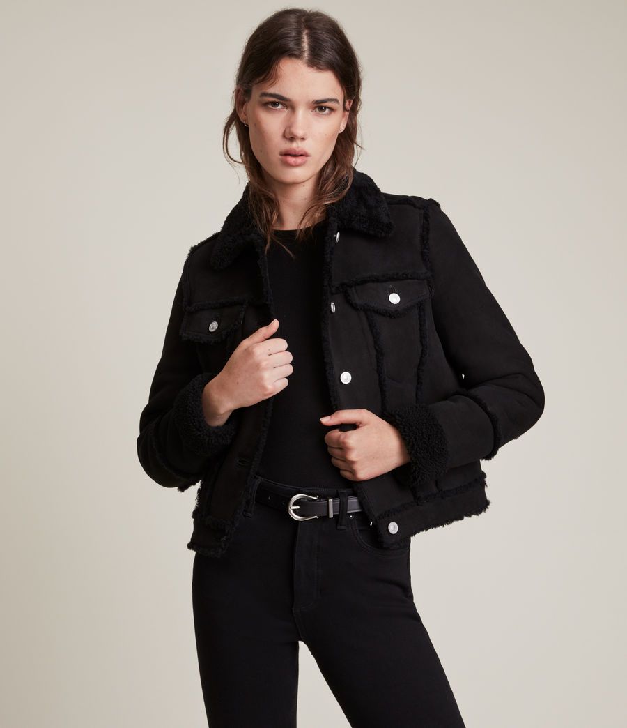 Kingsly shearling black leather jacket for women