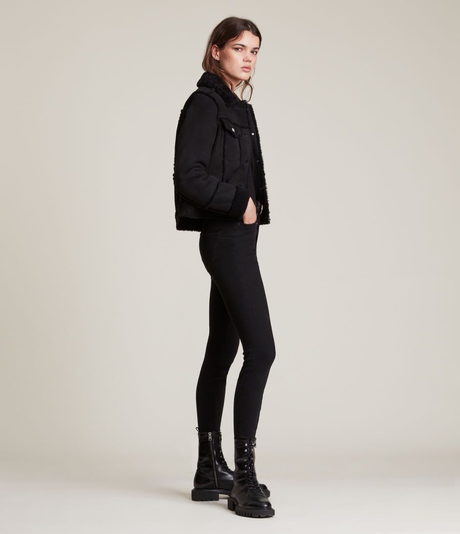 Kingsly shearling black leather jacket for women