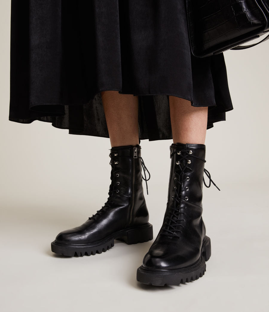 Maren black leather boots for women