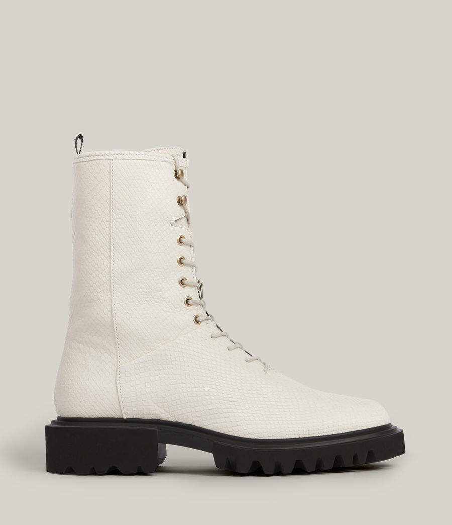 Maren white leather snake boots for women