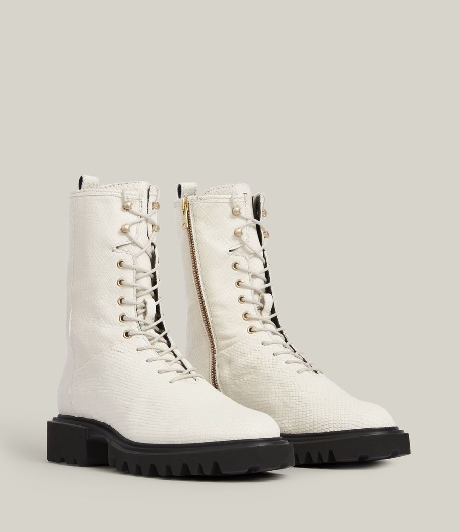Maren white leather snake boots for women