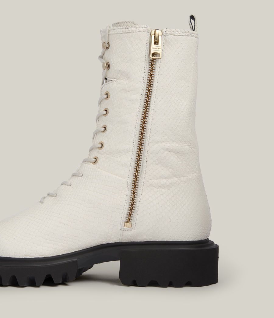 Maren white leather snake boots for women