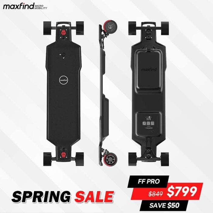MAXFIND FF PRO (NEW) Electric Skateboard – up to 27 Mile Range, 28 mph top speed, 35% hill climbing – $799 Sale – Financing Available!