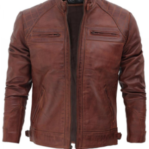 Mens Brown Distressed Motorcycle Leather Jacket