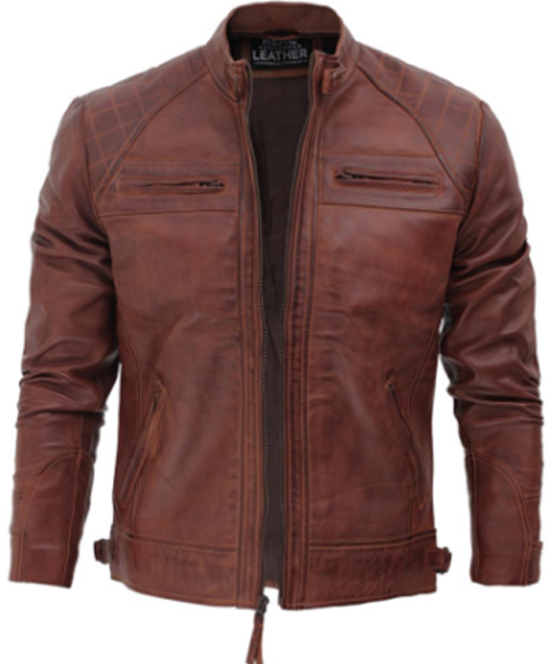 Mens Brown Distressed Motorcycle Leather Jacket
