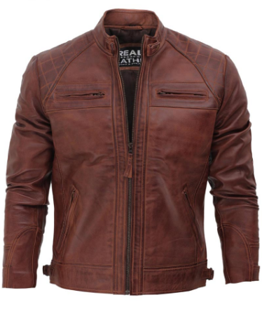 Mens Brown Distressed Motorcycle Leather Jacket