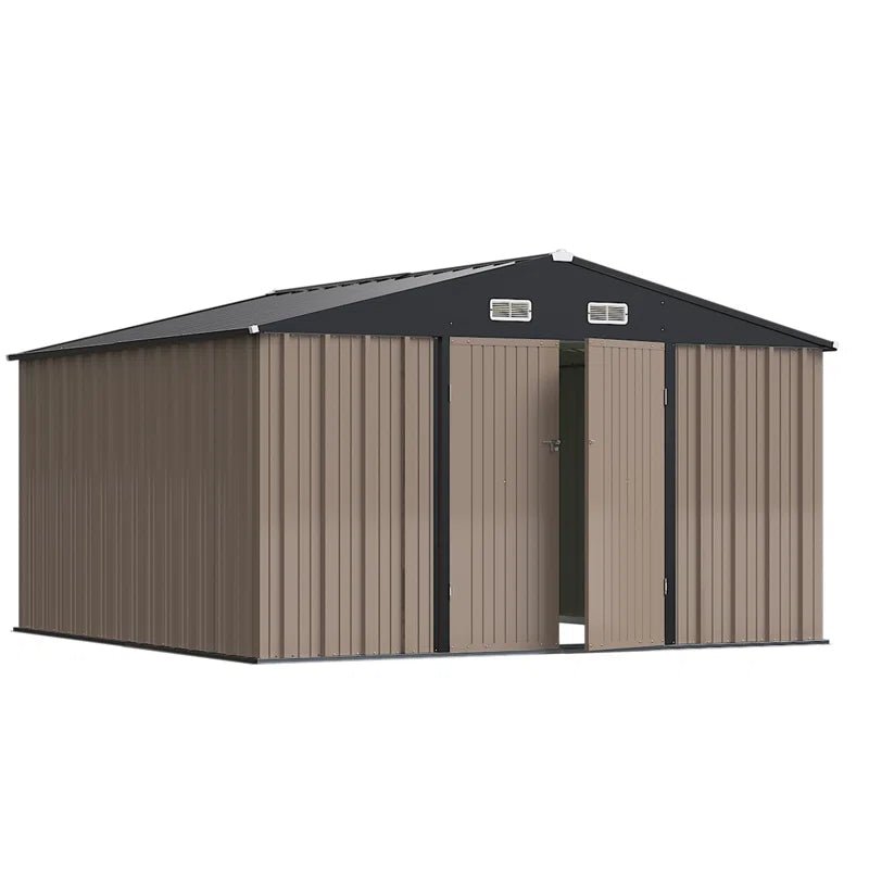 Outdoor Garden Metal Storage Shed with Lockable Double Doors