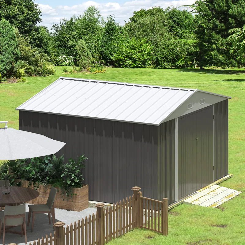 Outdoor Garden Metal Storage Shed with Lockable Double Doors