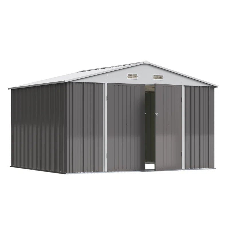 Outdoor Garden Metal Storage Shed with Lockable Double Doors