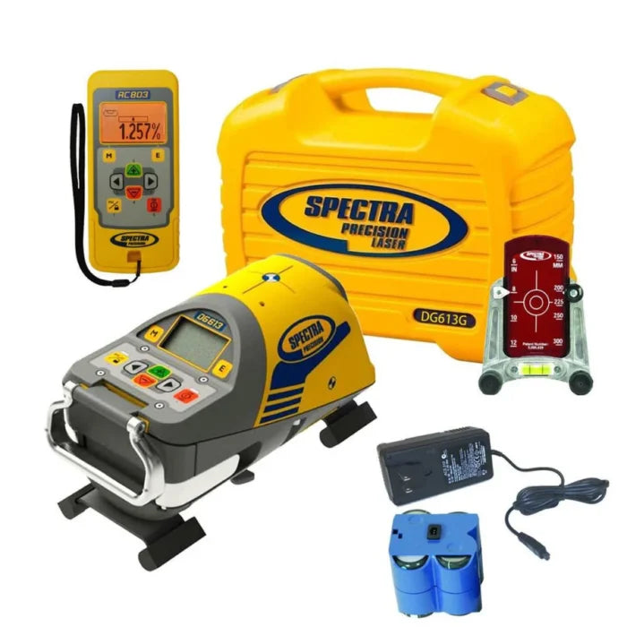 Spectra DG613G Dialgrade Pipe Laser, 8″ Trivet Plate, Target, Green Beam