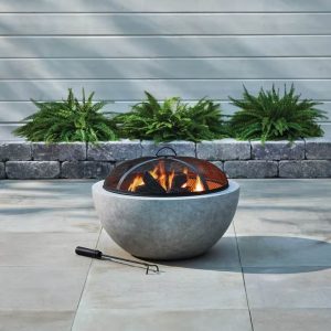 Sunjoy 24 in. For Living Outdoor Round Steel Wood Burning Firepit with Spark Screen