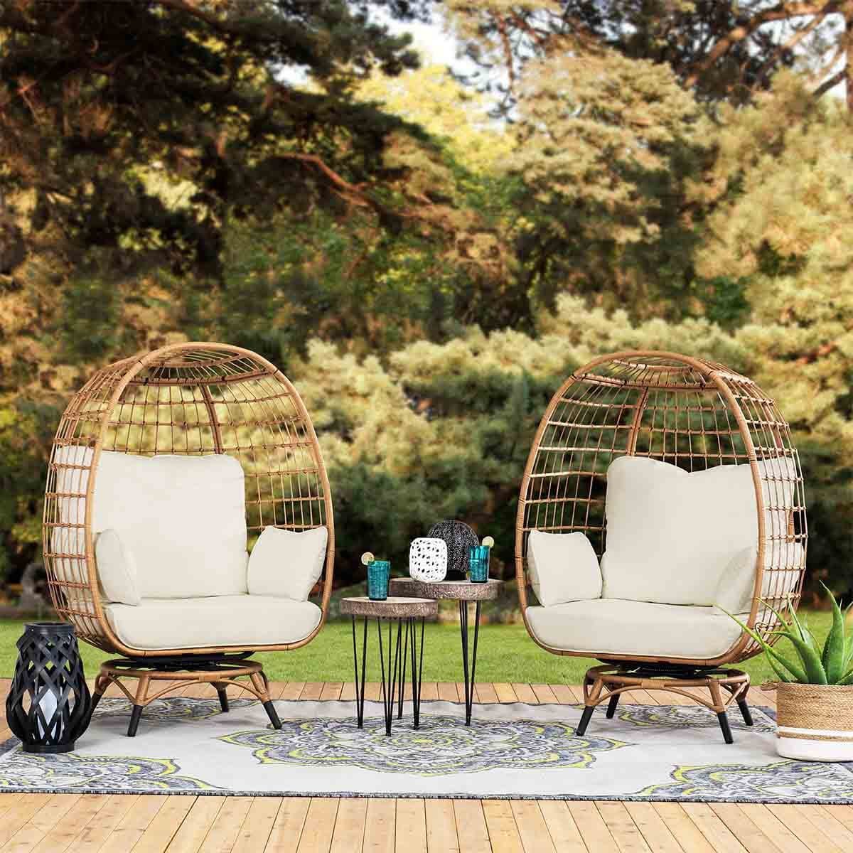 Sunjoy Metal Frame Swivel Egg Cuddle Chair with Cushions