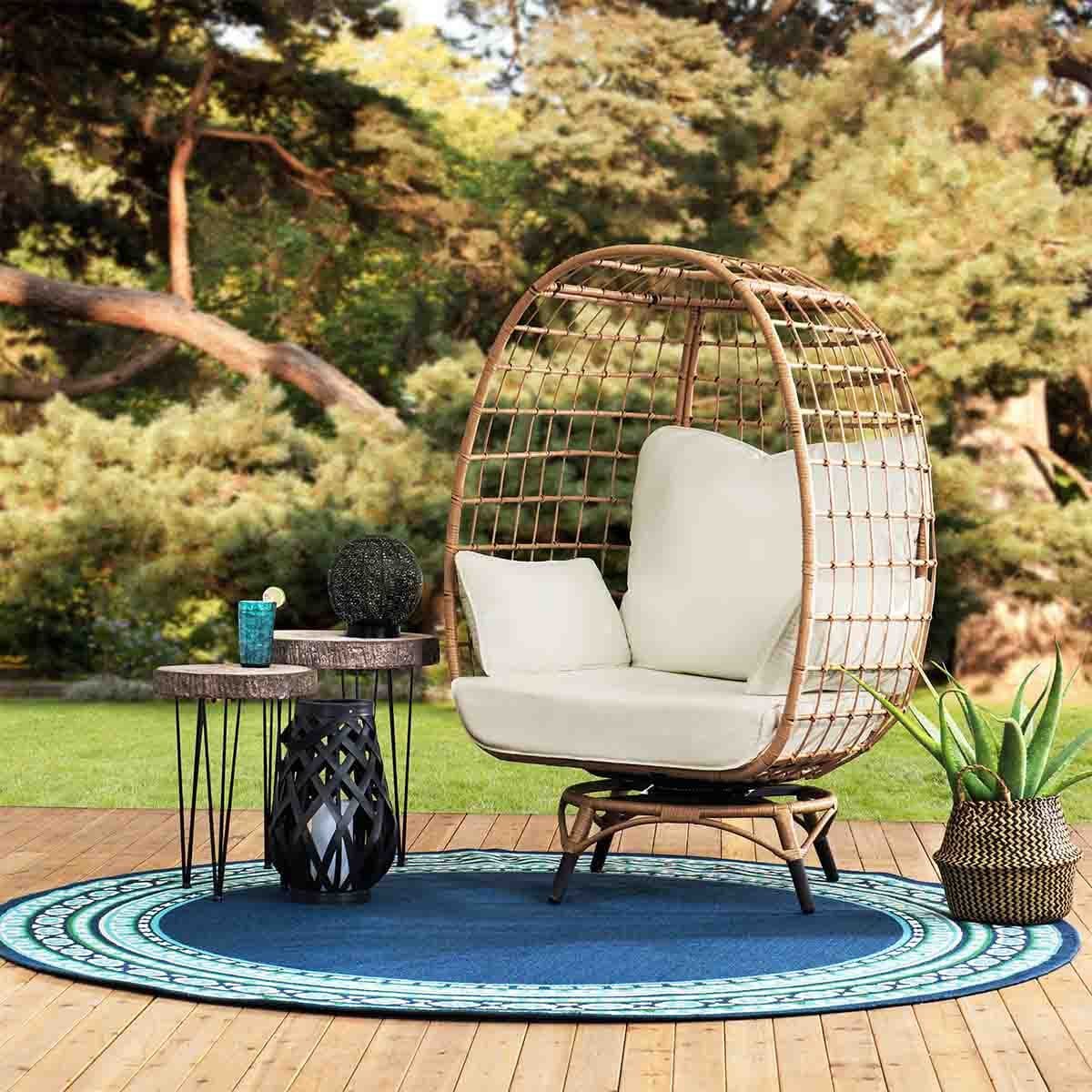 Sunjoy Metal Frame Swivel Egg Cuddle Chair with Cushions