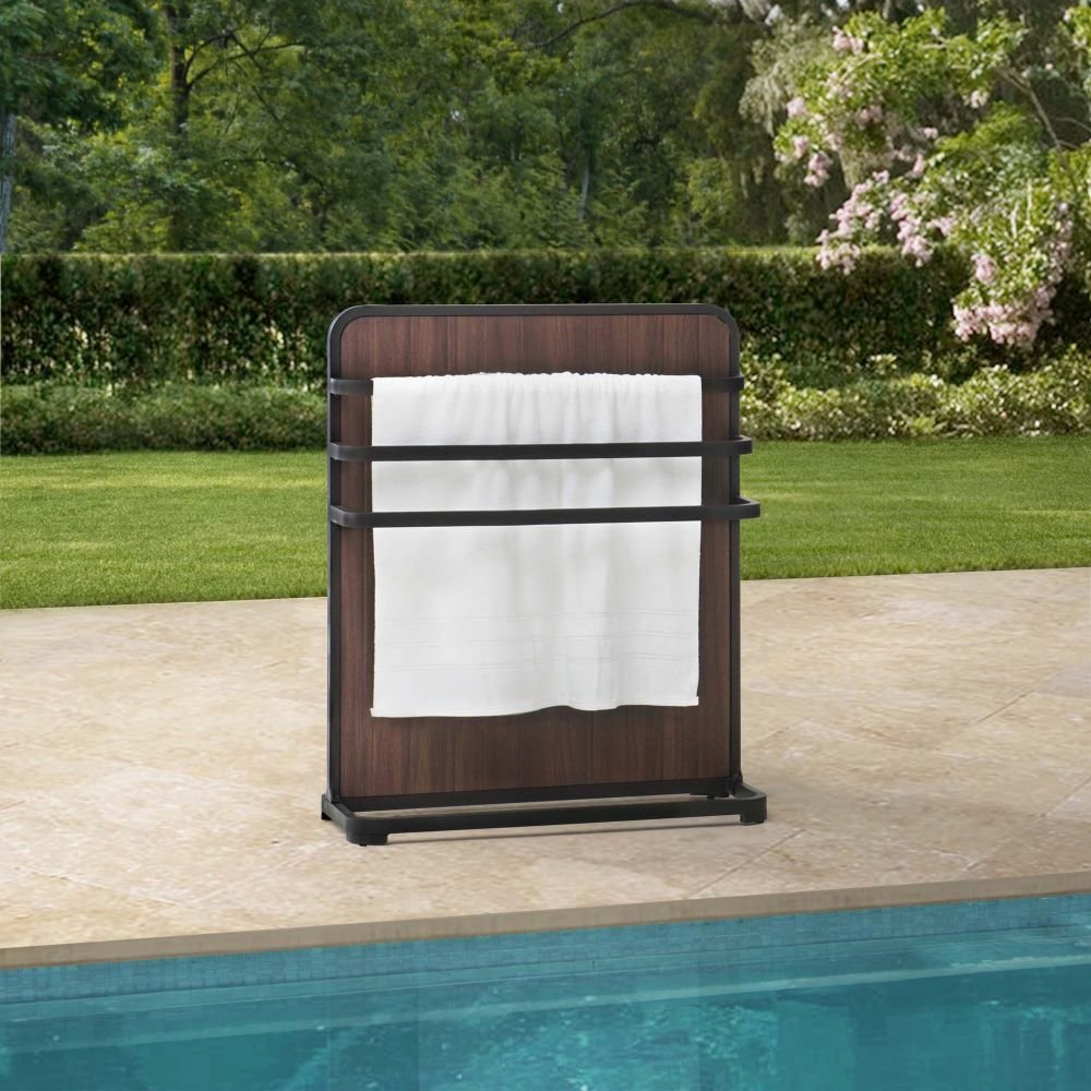 Sunjoy Stenton Poolside Drying Rack Free Standing Poolside Towel Valet Holder with 3 Crossbars
