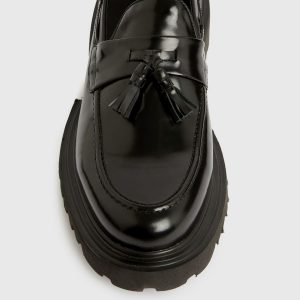 Vine black leather loafers shoes for men
