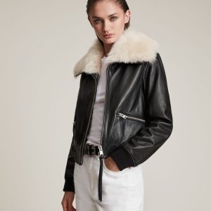 Wisley shearling black leather jacket for women